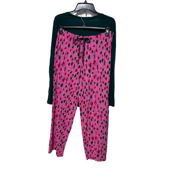 HUE Womens Medium Holiday Pajama Lounge Set Christmas Trees Pink & Green NEW! - Picture 7 of 10